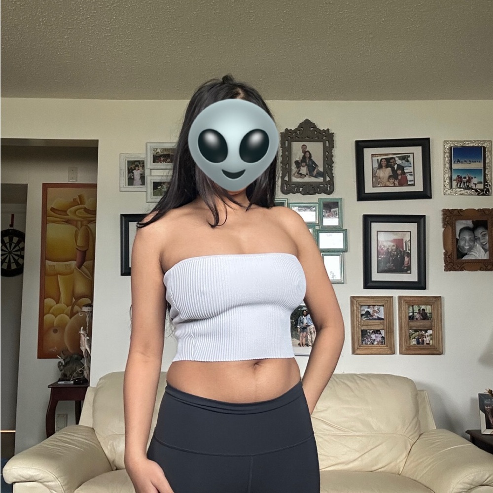 B1 Babaton White Strapless Fitted Crop Top